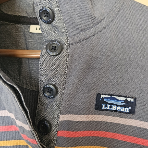 LL Bean Cotton Rugby Henley XS Grey Rainbow Stripe Granola Girl Outdoorsy Nature - Picture 6 of 13